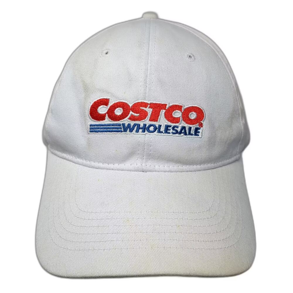 HPI Costco Wholesale White Baseball Cap Hat Slideback OS Embroidered Adjustable